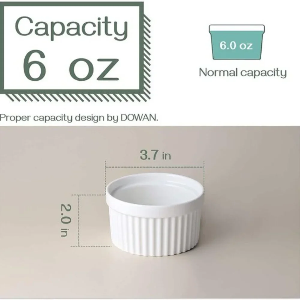 Set of 6 White Soufflé Dishes | 6 oz | Porcelain Ramekins